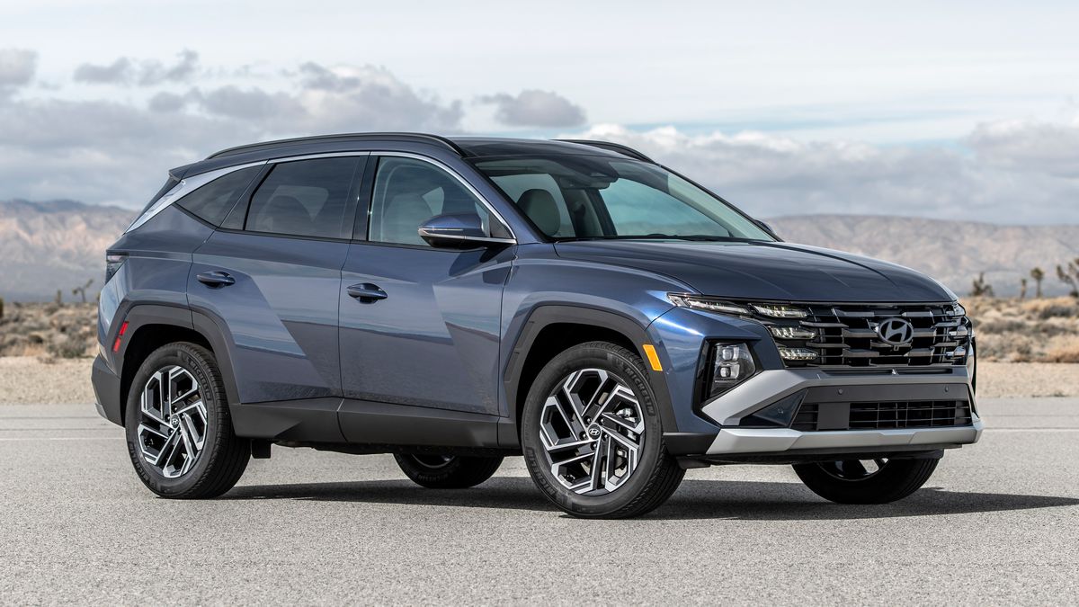 The 2025 Hyundai Tucson seen from a front quarter angle.