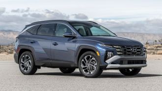 The 2025 Hyundai Tucson seen from a front quarter angle.