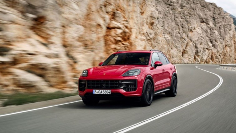 The 2025 Porsche Cayenne GTS seen from a front quarter angle