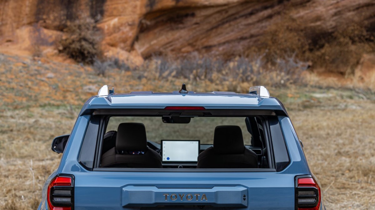 A teaser photo showing the 2025 Toyota 4Runner with its tailgate window lowered