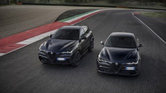 The 2025 Alfa Romeo Stelvio (left) and Giulia (right) in their limited Quadrifoglio Super Sport editions