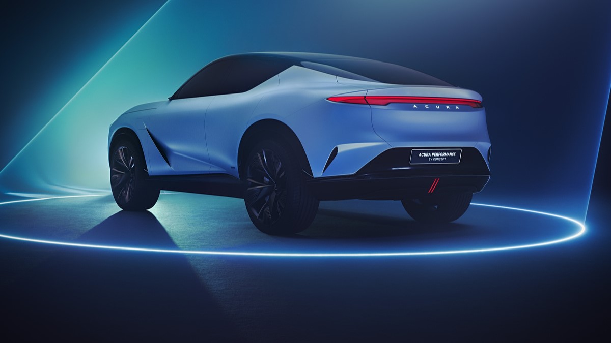 The 2025 Acura Performance EV Concept seen from a rear quarter angle