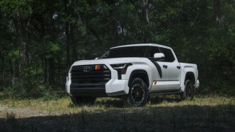 The 2025 Toyota Tundra seen from a front quarter angle with the available TRD Rally Package