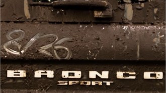 A teaser shot hinting at the reveal of a Ford Bronco Sport Sasquatch
