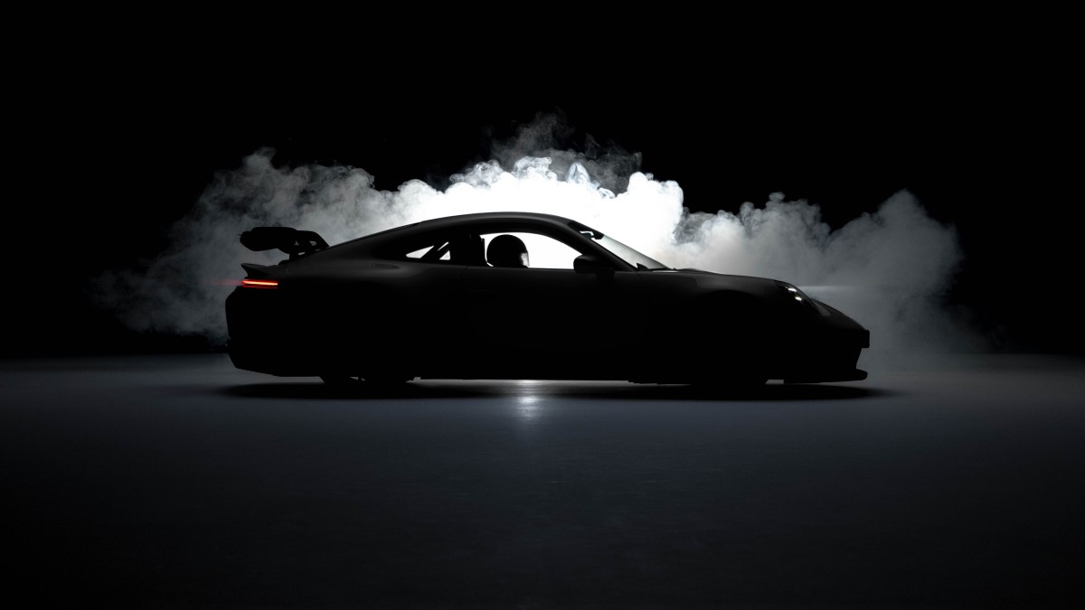 A teaser photo Porsche released, perhaps showing the 2025 Porsche 911 GT3