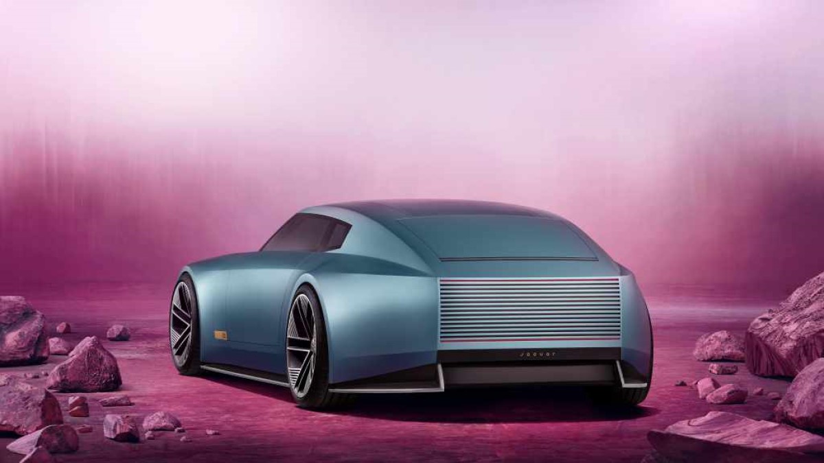 The Jaguar Type 00 Concept seen from a rear quarter angle