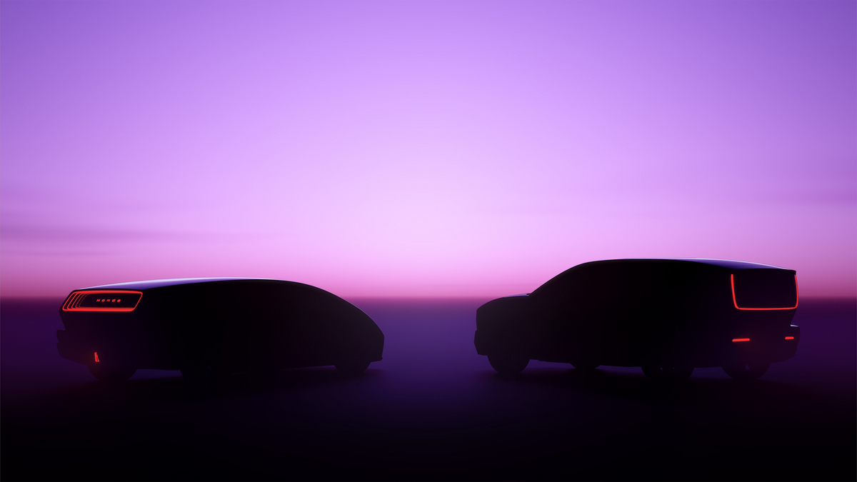 A teaser photo hinting at two new Honda 0 Series electric vehicles (EVs).