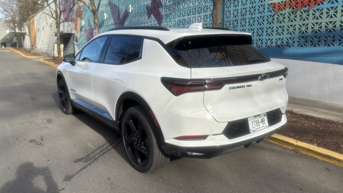 The 2025 Chevrolet Equinox EV seen from a rear quarter angle