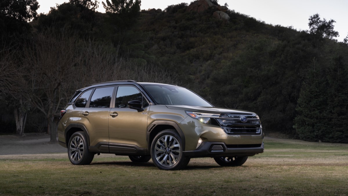 The 2025 Subaru Forester Hybrid seen from a front quarter angle