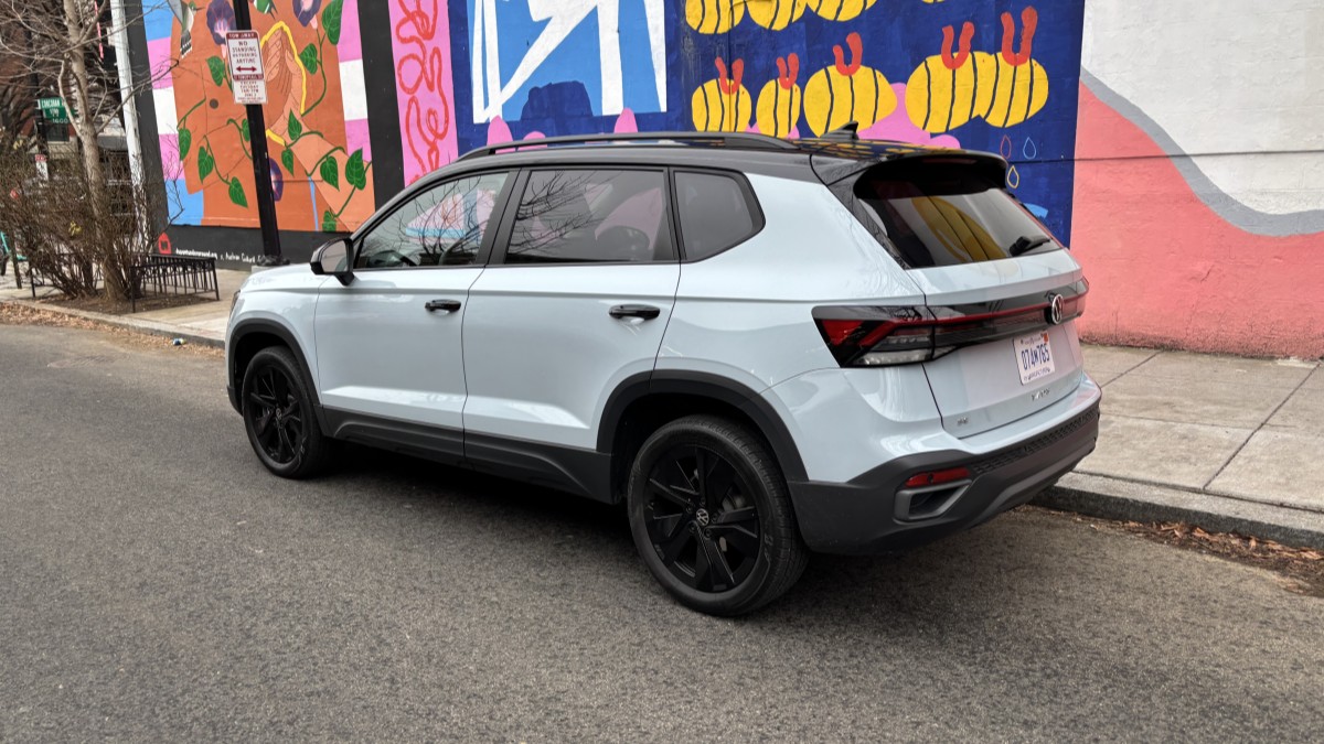 The 2025 Volkswagen Taos seen from a rear quarter angle
