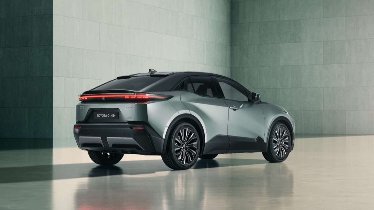 The 2026 Toyota C-HR+ seen from a rear quarter angle