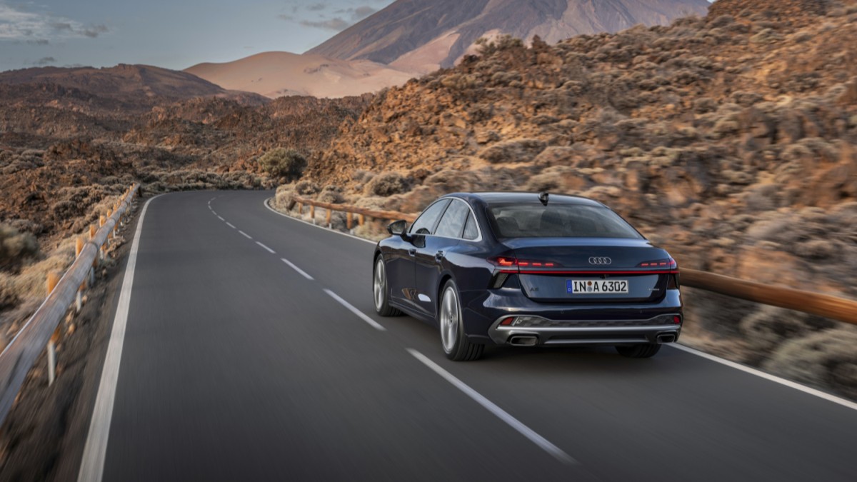 The 2026 Audi A6 seen from a rear quarter angle