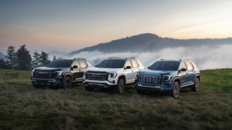 All three trim levels of the 2026 GMC Terrain seen from front quarter angles