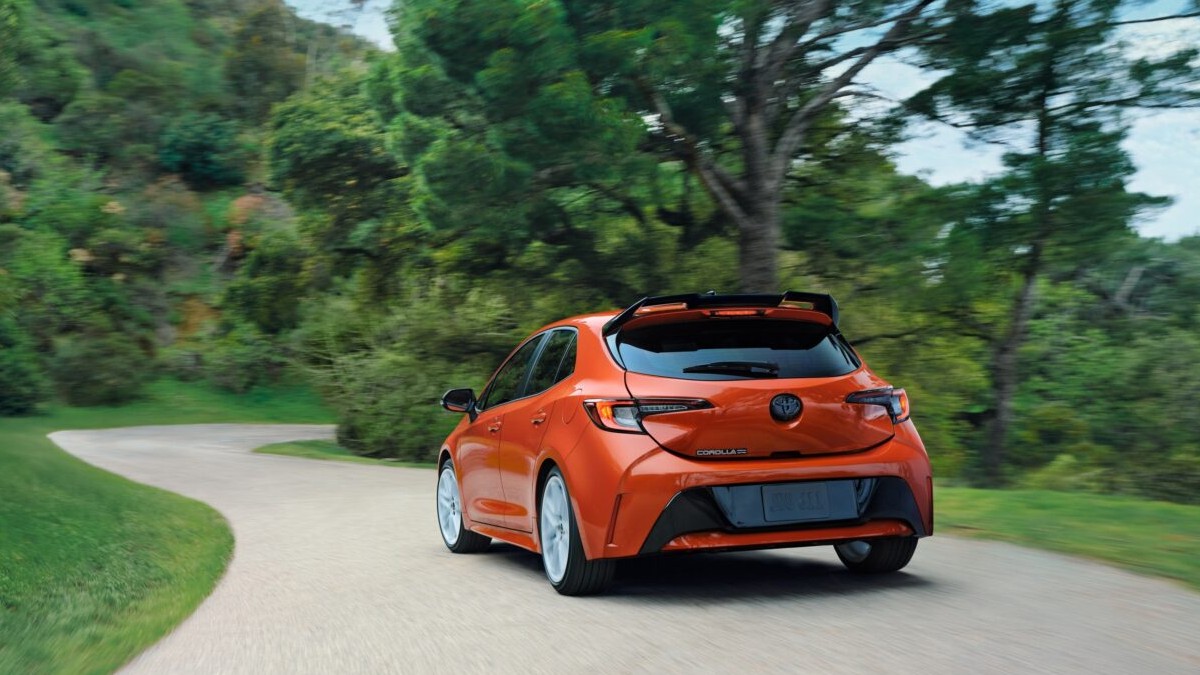 The 2026 Toyota Corolla FX hatchback seen from a rear quarter angle