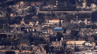 Azul, a 1977 Volkswagen Type 2, as seen amidst the damage from the 2025 California wildfires